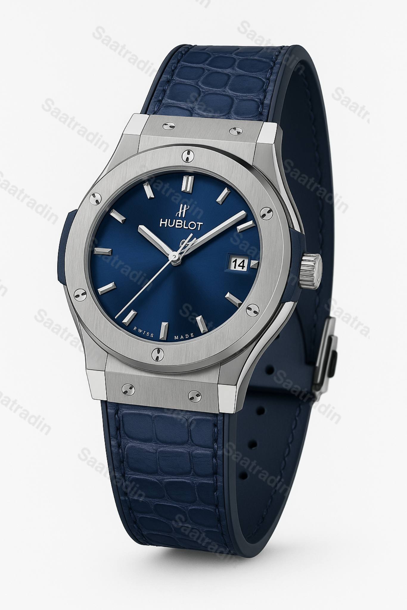 ساعت زنانه هابلوت کلاسیک فیوژن استیل صفحه آبی ۳۳ میلیمتر – هایکپی درجهیک (Hublot Classic Fusion Blue Dial Stainless Steel 33mm Women’s Watch) | ساعت رادین ساعت هابلوت کلاسیک فیوژن استیل صفحه آبی – نمای ۴۵ درجه