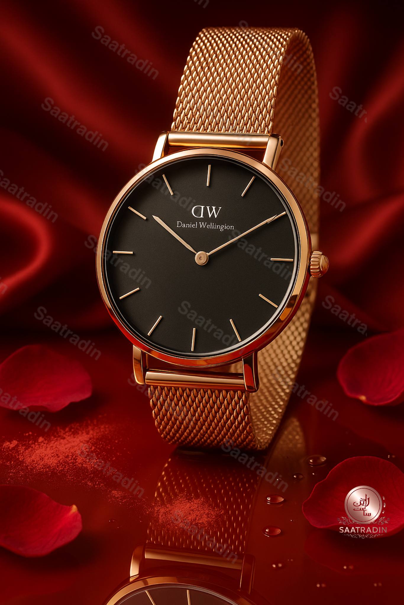ساعت زنانه دنیل ولینگتون رزگلد صفحه مشکی بند حصیری ۳۲ میلیمتر – هایکپی درجهیک (Daniel Wellington Classic Black Dial Rose Gold Mesh 32mm Women’s Watch) | ساعت رادین ساعت زنانه دنیل ولینگتون رزگلد صفحه مشکی – عکس ژورنالی