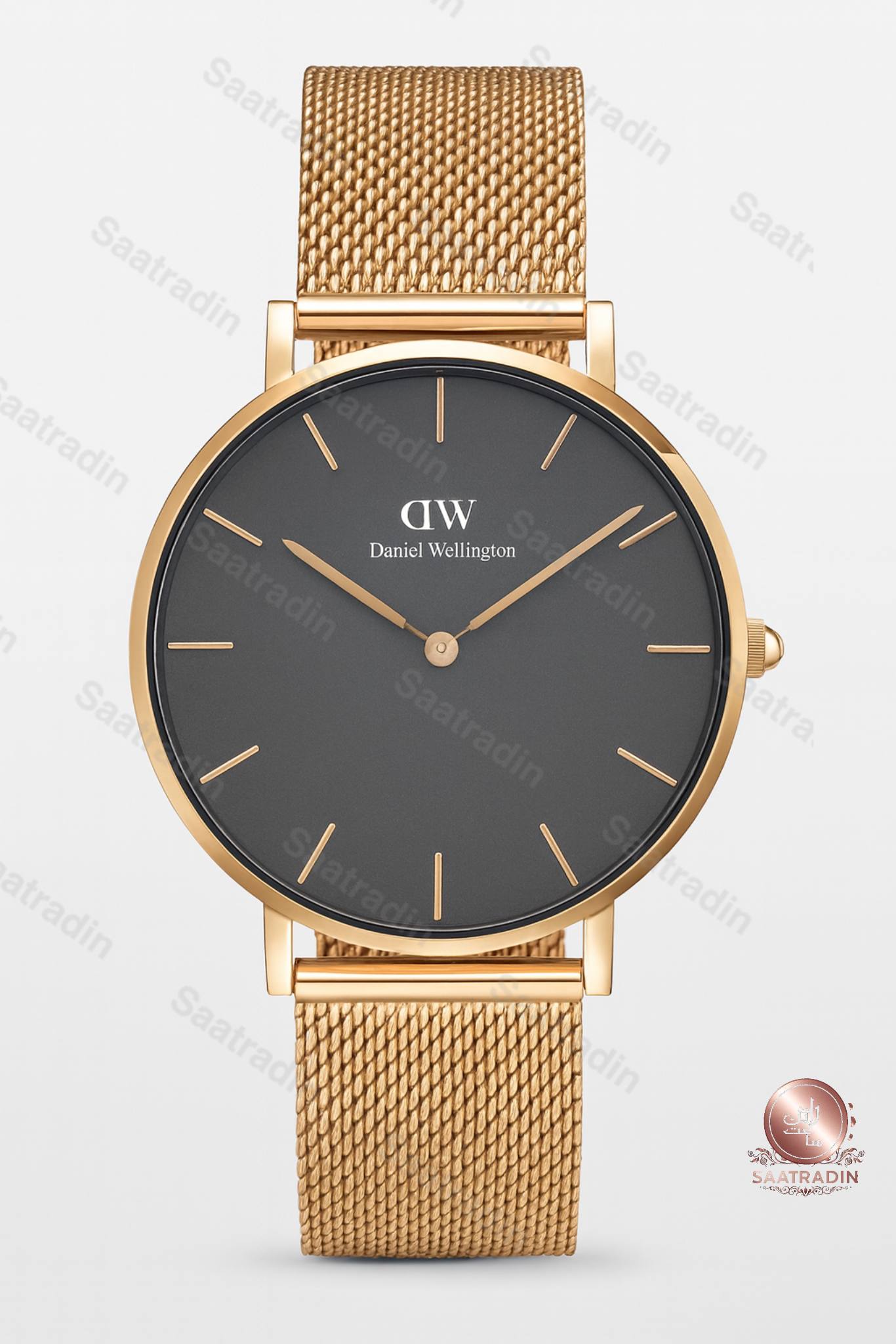 ساعت زنانه دنیل ولینگتون رزگلد صفحه مشکی بند حصیری ۳۲ میلیمتر – هایکپی درجهیک (Daniel Wellington Classic Black Dial Rose Gold Mesh 32mm Women’s Watch) | ساعت رادین ساعت زنانه دنیل ولینگتون رزگلد صفحه مشکی بند حصیری – نمای روبهرو