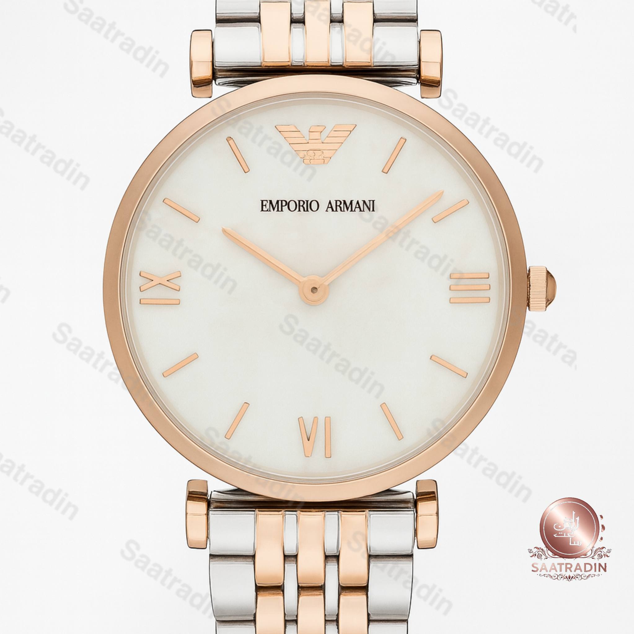 ساعت زنانه امپوریو آرمانی دو رنگ سایز ۳۲ – صفحه سفید صدفی – هایکپی درجهیک (Emporio Armani Two-Tone White Dial 32mm Women’s Watch) | ساعت رادین ساعت زنانه امپوریو آرمانی دو رنگ ۳۲ میلیمتر – نمای روبهرو