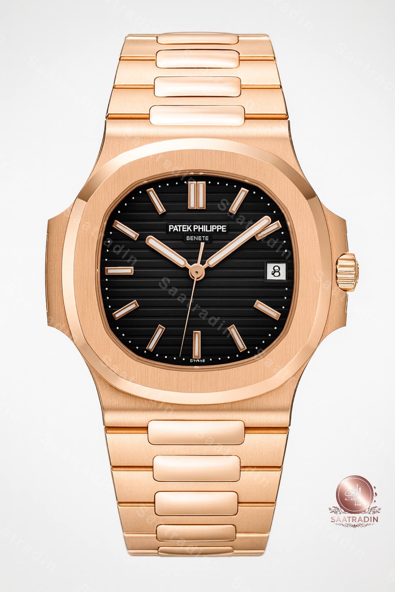 ساعت زنانه پتک فیلیپ ناتیلوس رزگلد سایز ۳۲ میلیمتر مشکی – هایکپی درجهیک (Patek Philippe Nautilus Rose Gold Black Dial 32mm Women’s Watch) | ساعت رادین ساعت زنانه پتک فیلیپ ناتیلوس رزگلد 32 میلیمتر – نمای روبهر