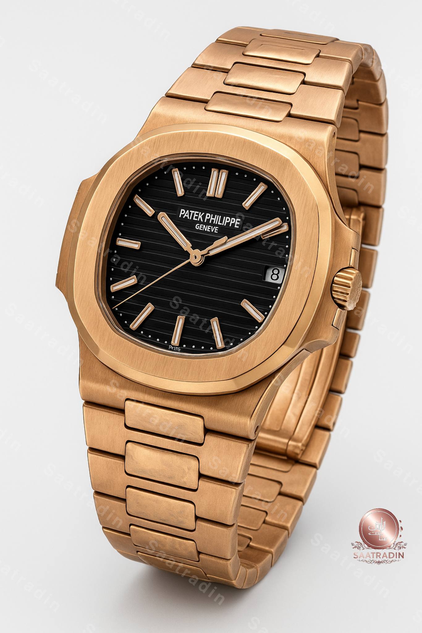 ساعت زنانه پتک فیلیپ ناتیلوس رزگلد سایز ۳۲ میلیمتر مشکی – هایکپی درجهیک (Patek Philippe Nautilus Rose Gold Black Dial 32mm Women’s Watch) | ساعت رادین ساعت زنانه پتک فیلیپ ناتیلوس رزگلد – نمای ۴۵ درجه