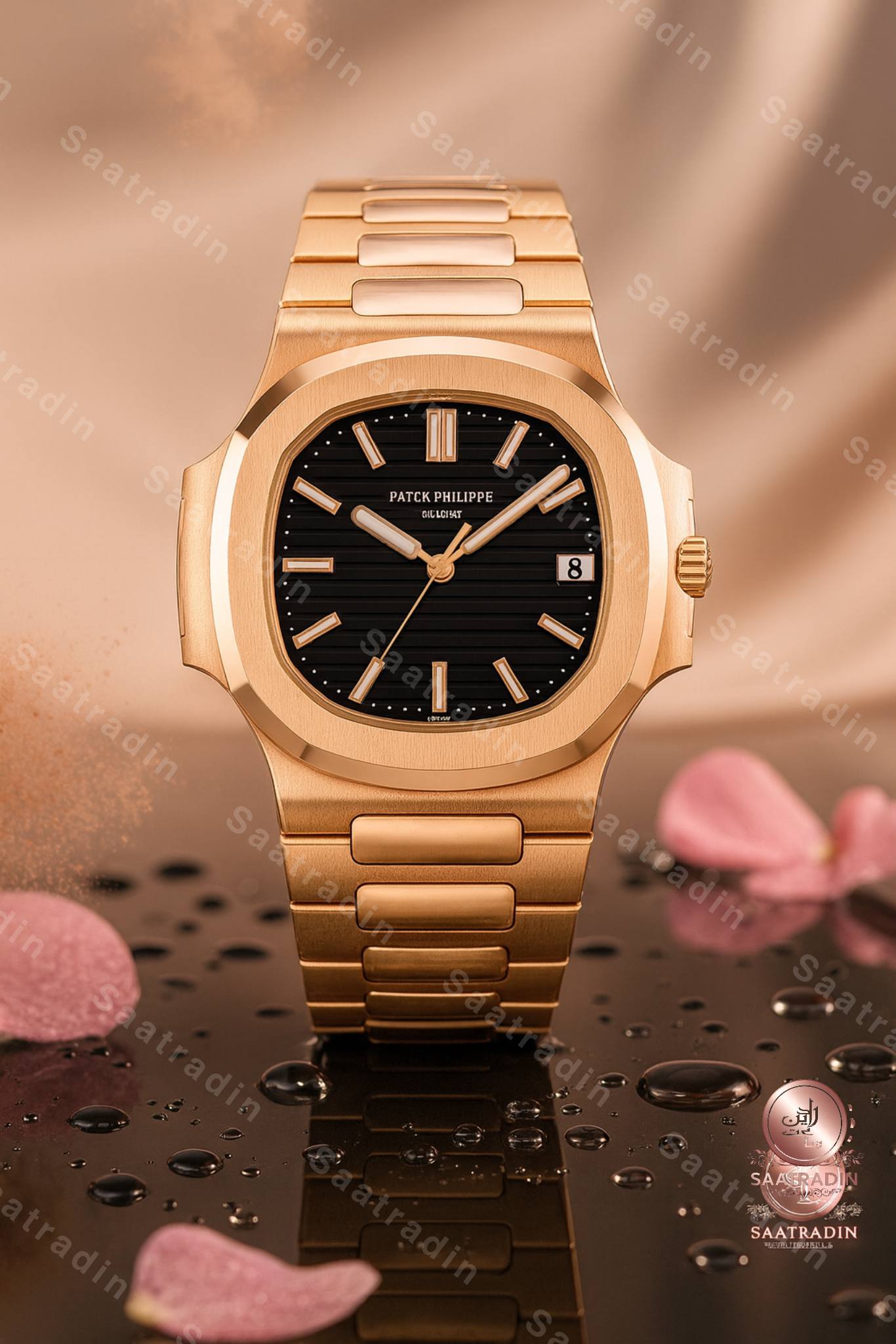 ساعت زنانه پتک فیلیپ ناتیلوس رزگلد سایز ۳۲ میلیمتر مشکی – هایکپی درجهیک (Patek Philippe Nautilus Rose Gold Black Dial 32mm Women’s Watch) | ساعت رادین ساعت زنانه پتک فیلیپ ناتیلوس رزگلد – عکس ژورنالی