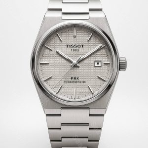 ساعت مچی تیسوت PRX صفحه نقره‌ای نمای روبه‌رو