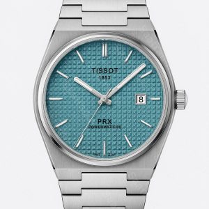 ساعت مچی تیسوت PRX صفحه آبی تیل نمای روبه‌رو