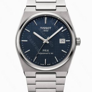 ساعت مچی تیسوت PRX صفحه سرمه‌ای در نمای روبه‌رو