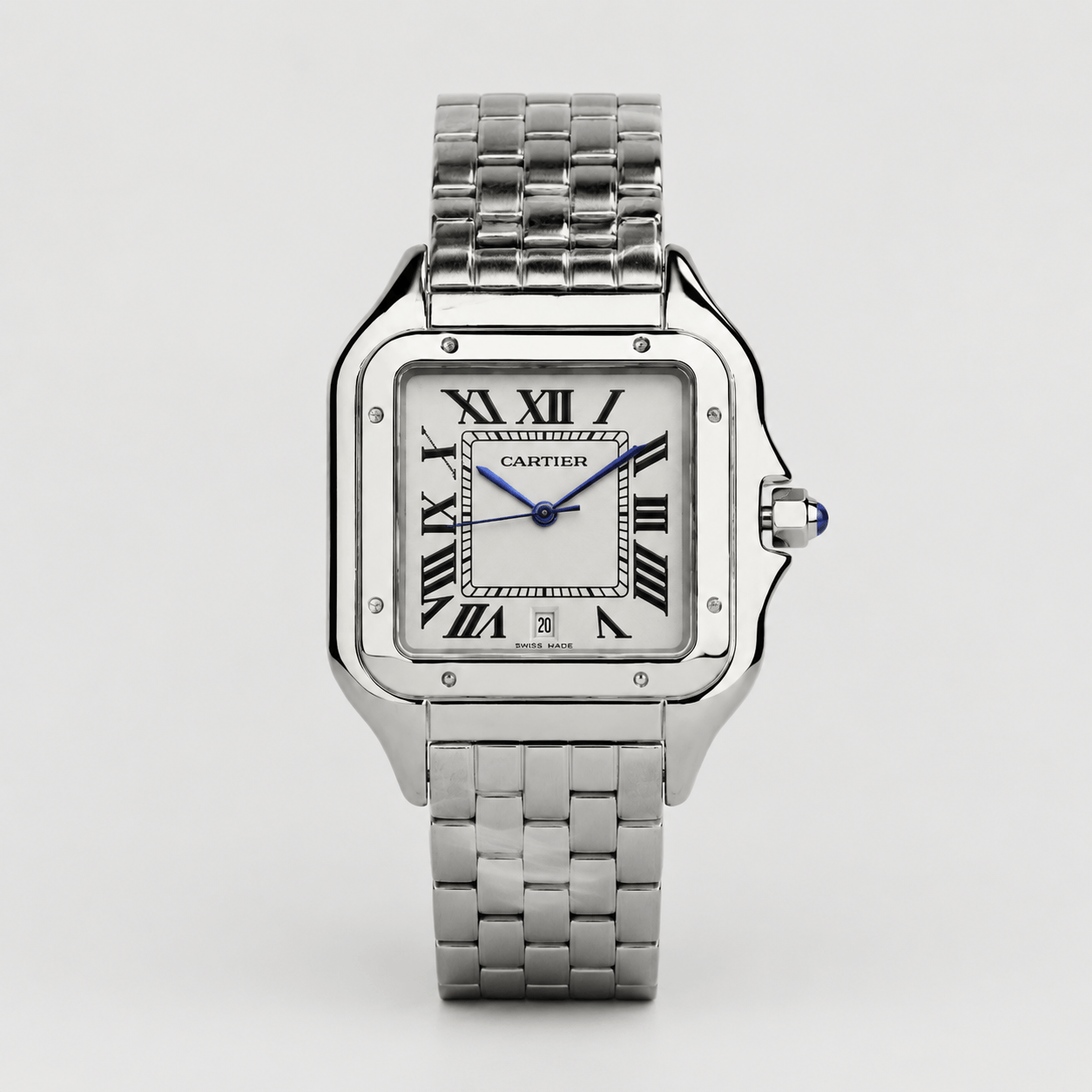 ساعت کارتیر پنتر مردانه سیلور صفحه سفید | Cartier Panthere Large | ساعت رادین خرید ساعت کارتیر پنتر مردانه سیلور نمای روبرو