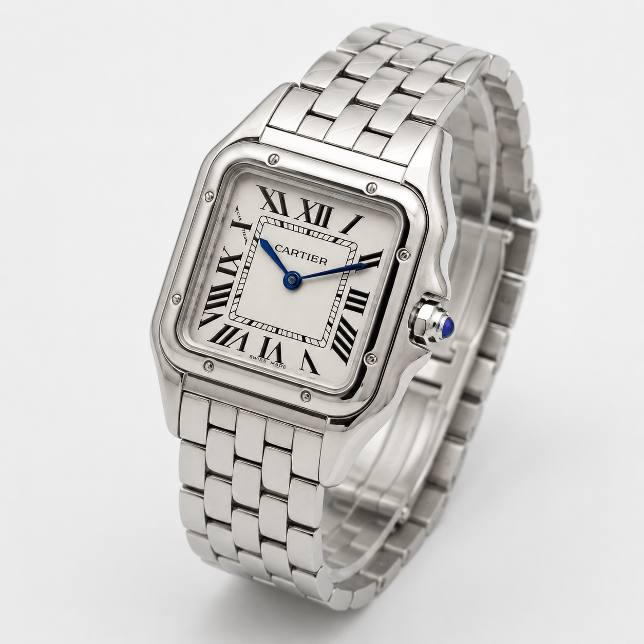 ساعت کارتیر پنتر زنانه مدیوم سیلور صفحه سفید Cartier Panthere Medium | ساعت رادین ساعت کارتیر پنتر زنانه مدیوم سیلور صفحه سفید زاویه 45 درجه